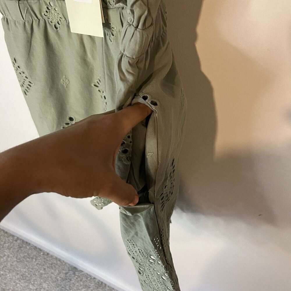 MISS ME Womens Green Romper Embroidered shorts sleeveless M scalloped feminine - Picture 7 of 10